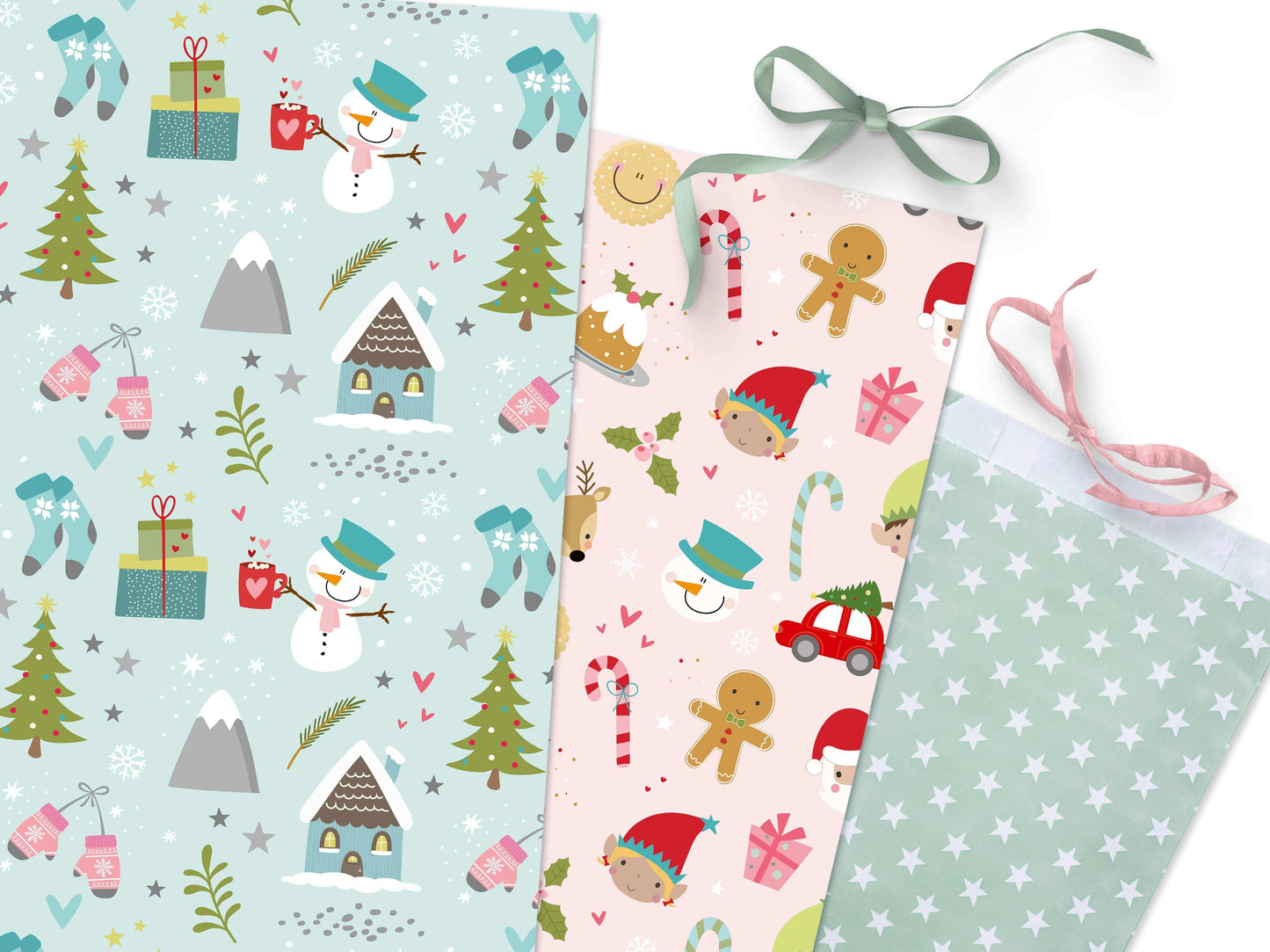Geschenkpapier für Weihnachten "Santa & Friends" Übersicht
