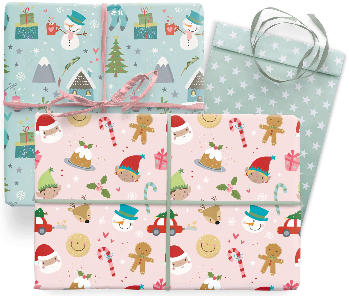 Geschenkpapier für Weihnachten "Santa & Friends" Anwendungsbeispiel