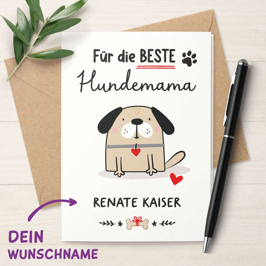 Vorderseite der Karte "Beste Hundemama" mit individueller Namensoption