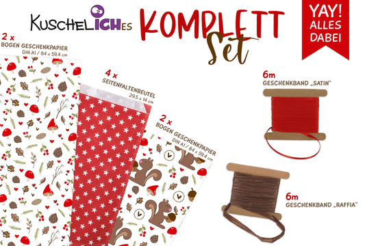 Geschenkpapier für Weihnachten "Eichhörnchen" Komplettset mit Geschenkband