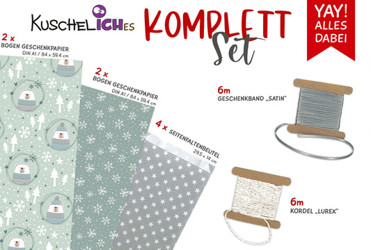 Geschenkpapier für Weihnachten "Eisbär" Komplettset mit Geschenkband