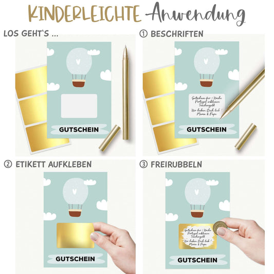 Anwendungsbeispiel Rubbelaufkleber Gold glänzend 6x4 cm - Gold metallic