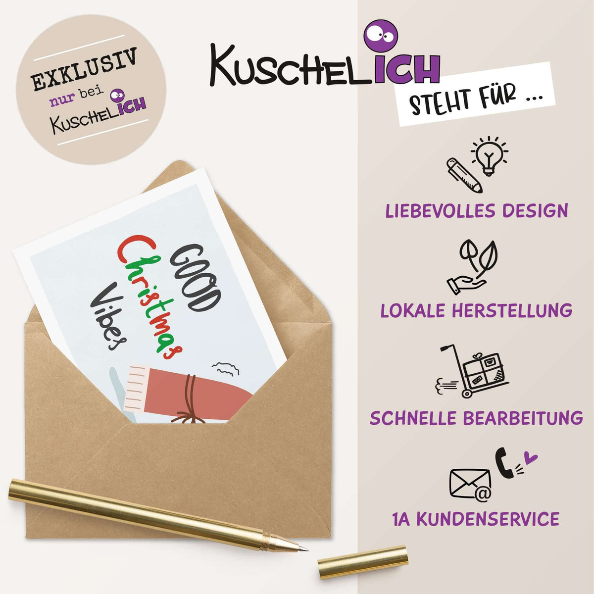 Lustige Weihnachtskarte "Christmas Vibes" - Qualitätsmerkmale
