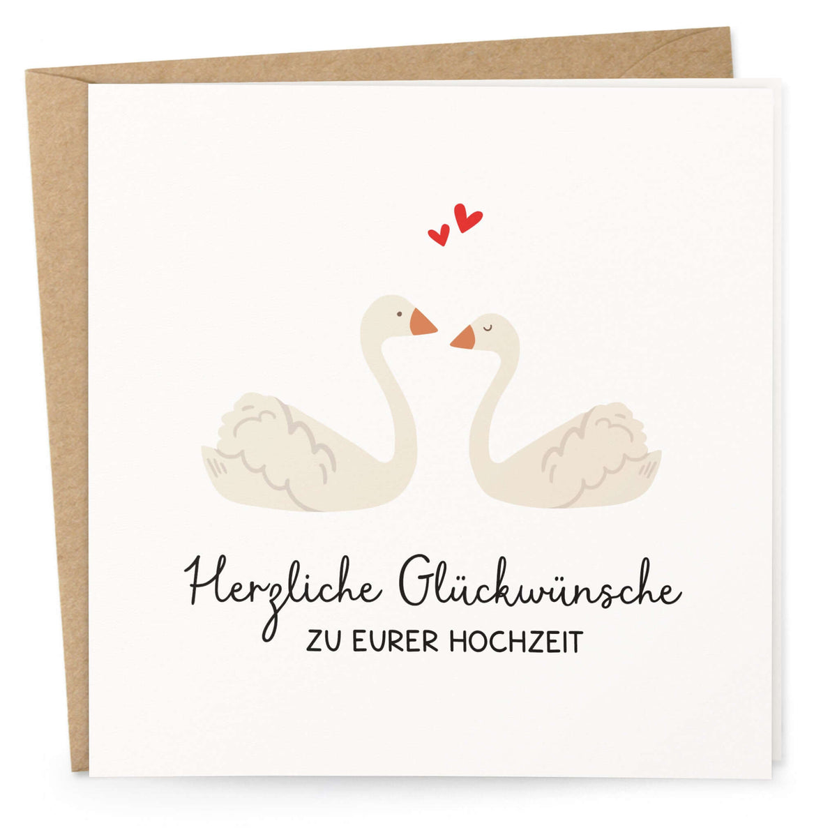 Hochzeitskarte Schwäne – quadratische Klappkarte mit Herzen