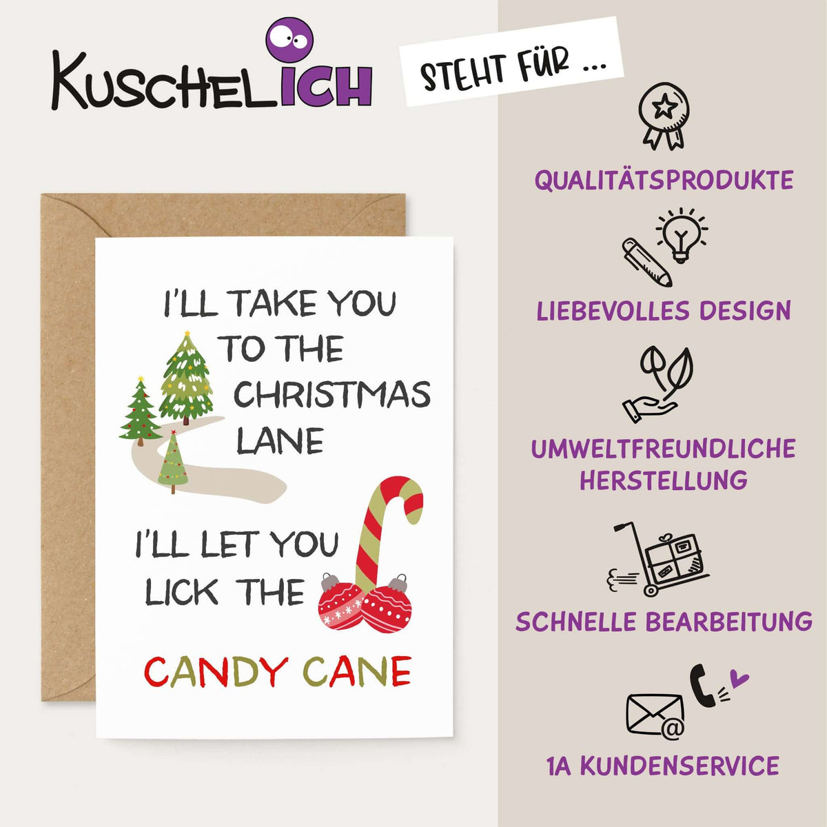 Grußkarte "Candy Cane" Qualitätsmerkmale