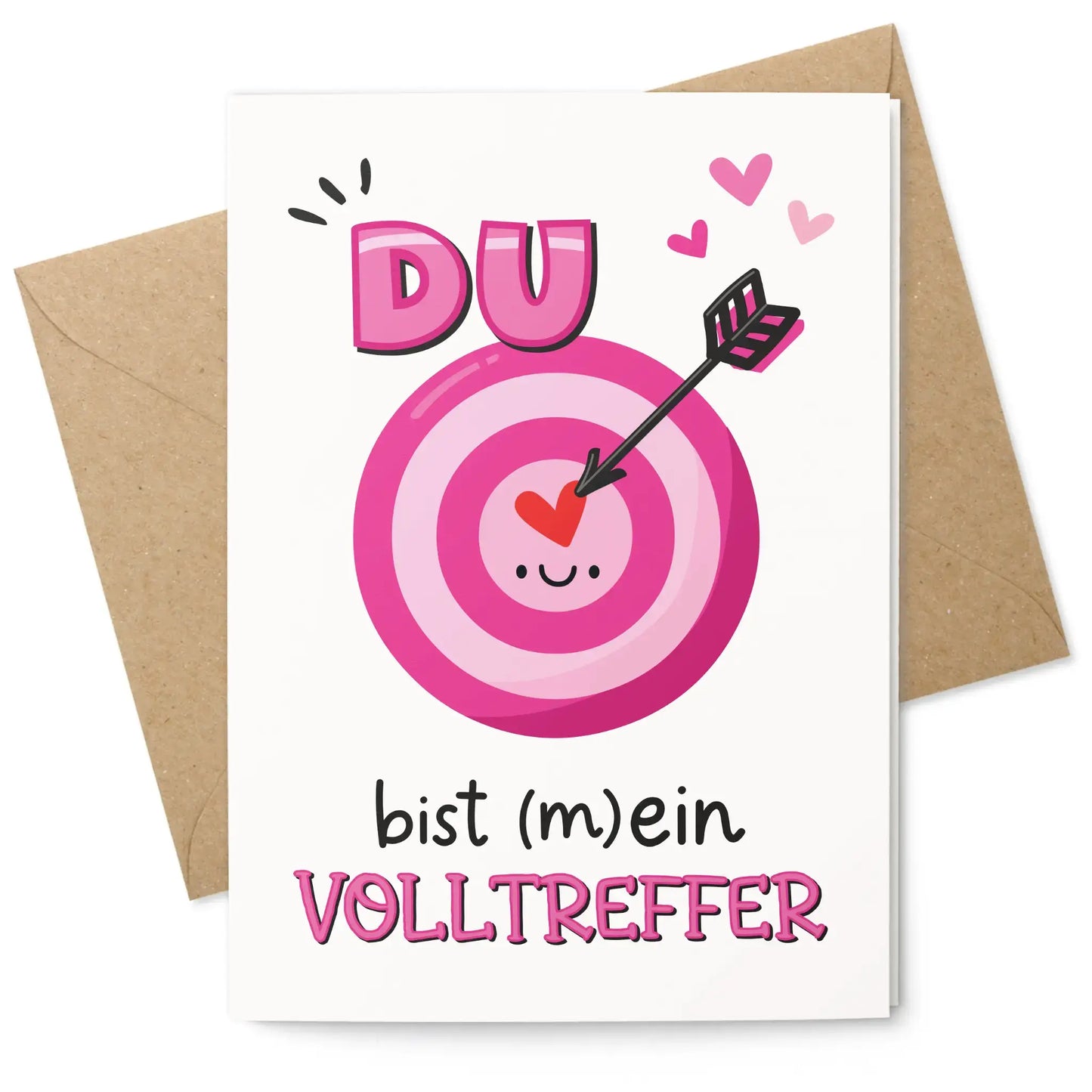Klappkarte "Du bist mein Volltreffer" Vorderseite mit Kuvert
