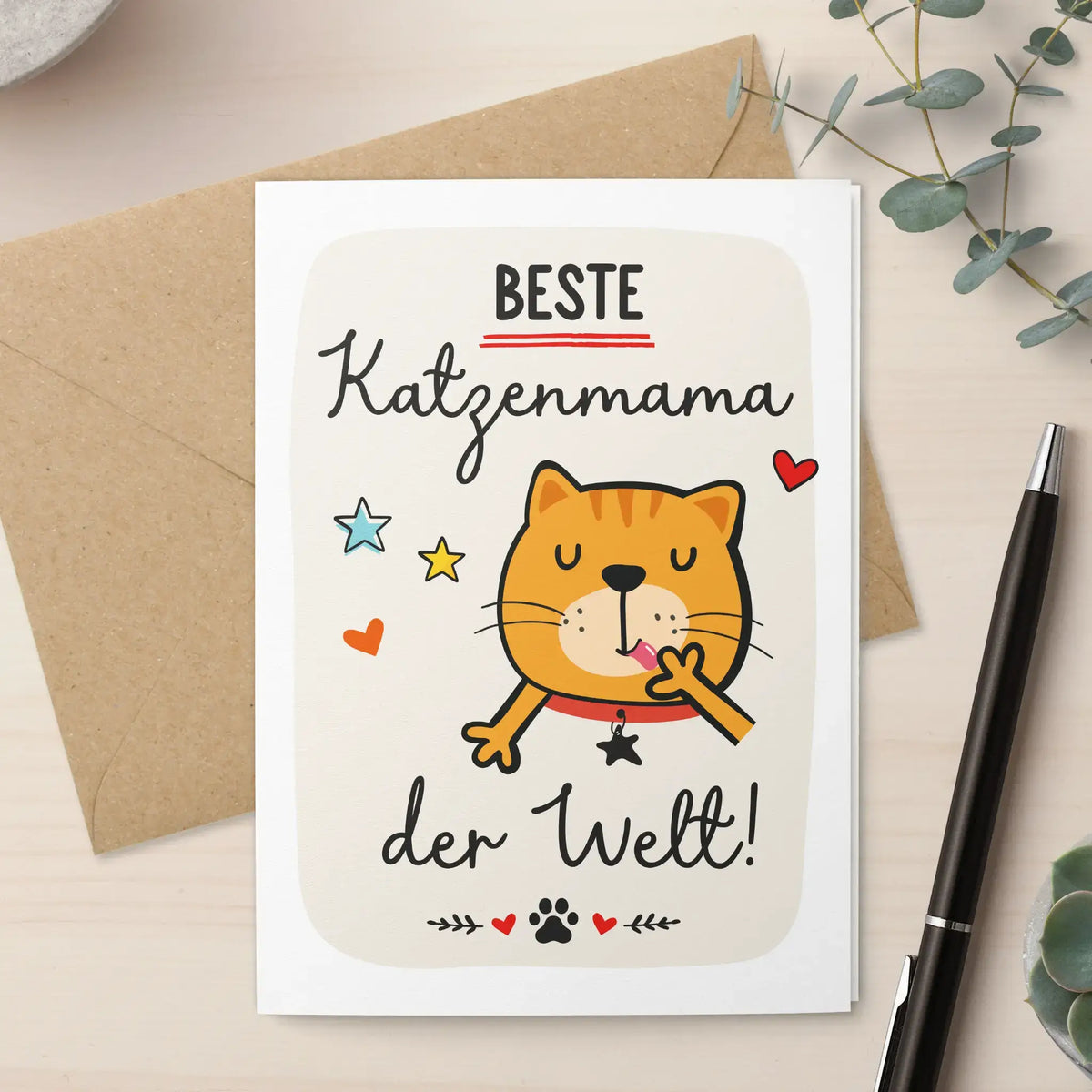 Klappkarte „Beste Katzenmama der Welt“ mit Umschlag