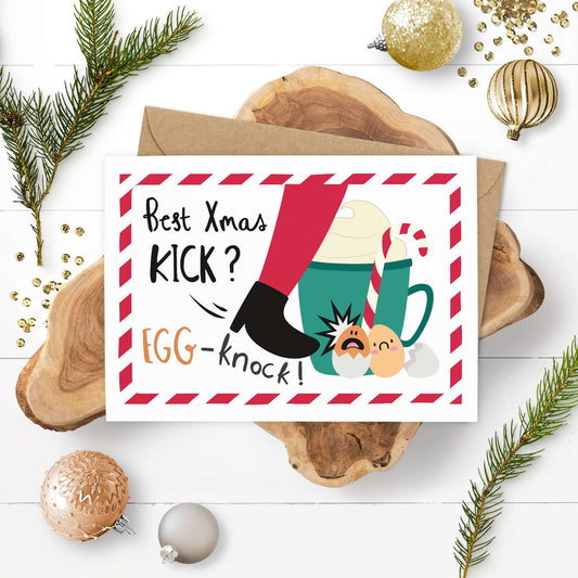 Böse Weihnachtskarte "Best X-Mas Kick? EGG-Knock!"
