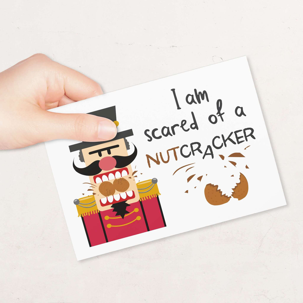 Witzige Weihnachtskarte "Scared of a Nutcracker" - Ansicht