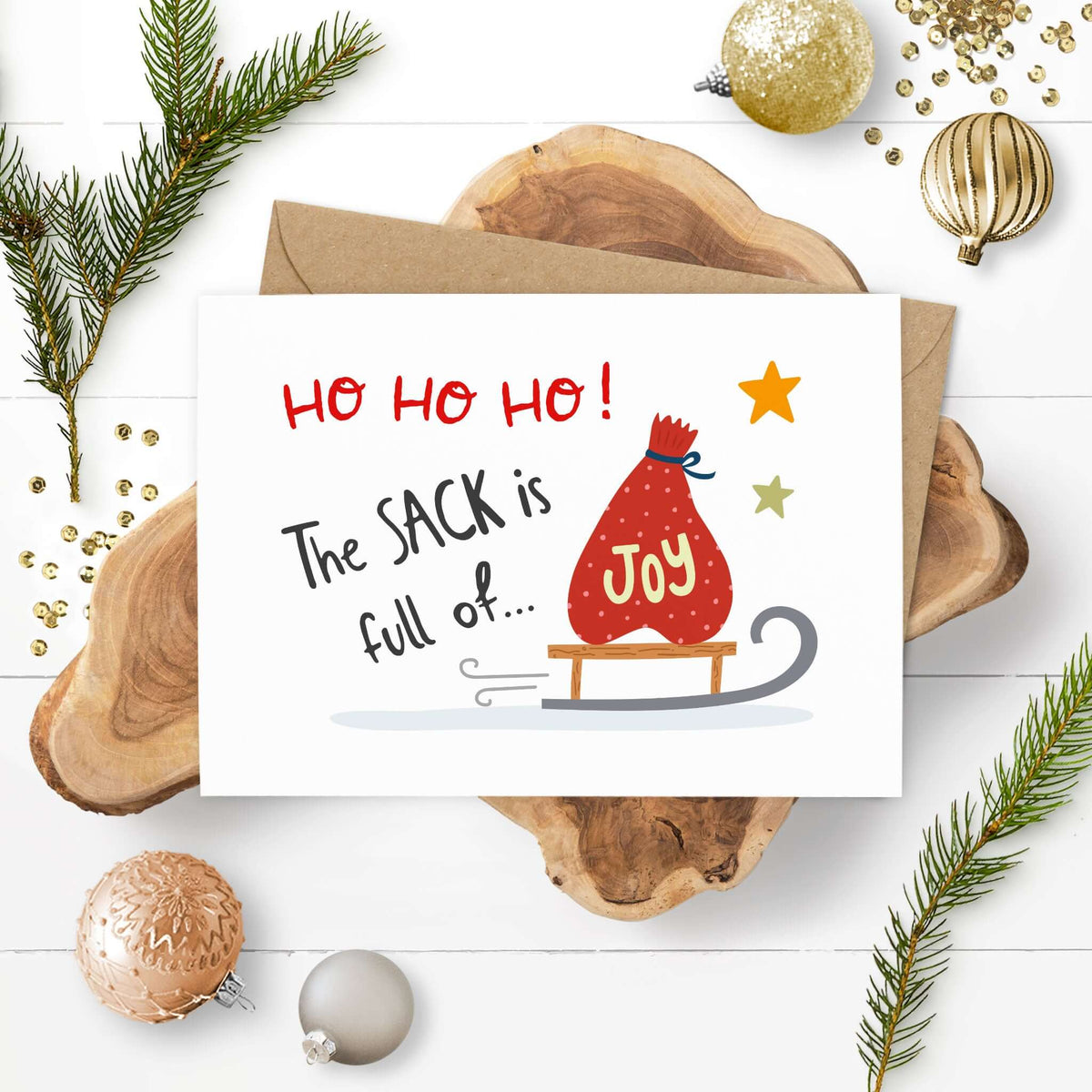 Witzige Weihnachtskarte "Sack full of Joy"