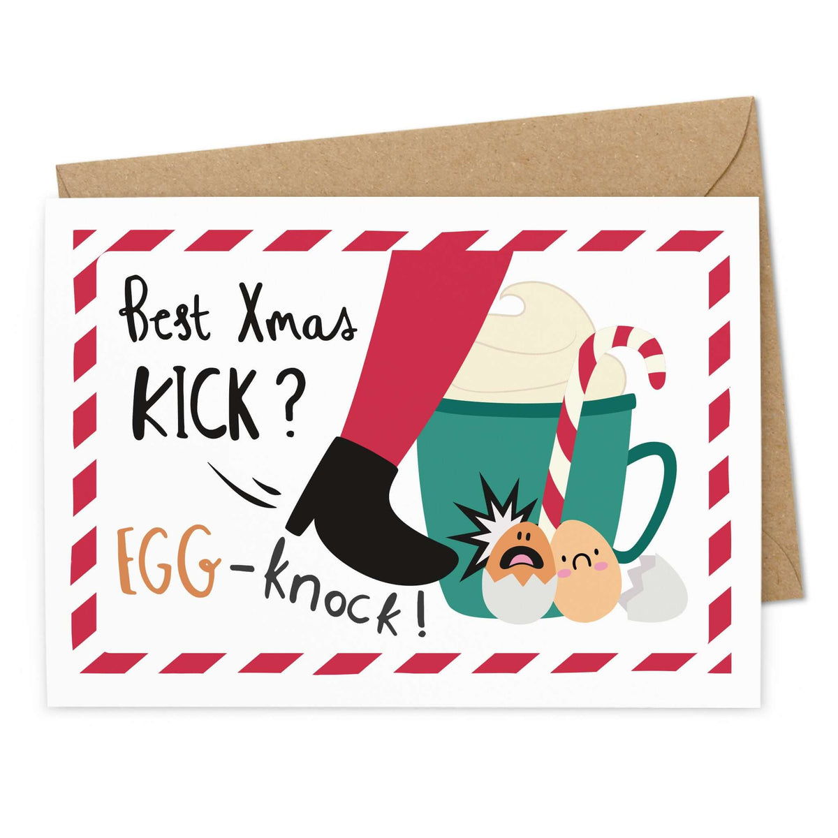 Lustige Weihnachtskarte "Best X-Mas Kick? EGG-Knock!"