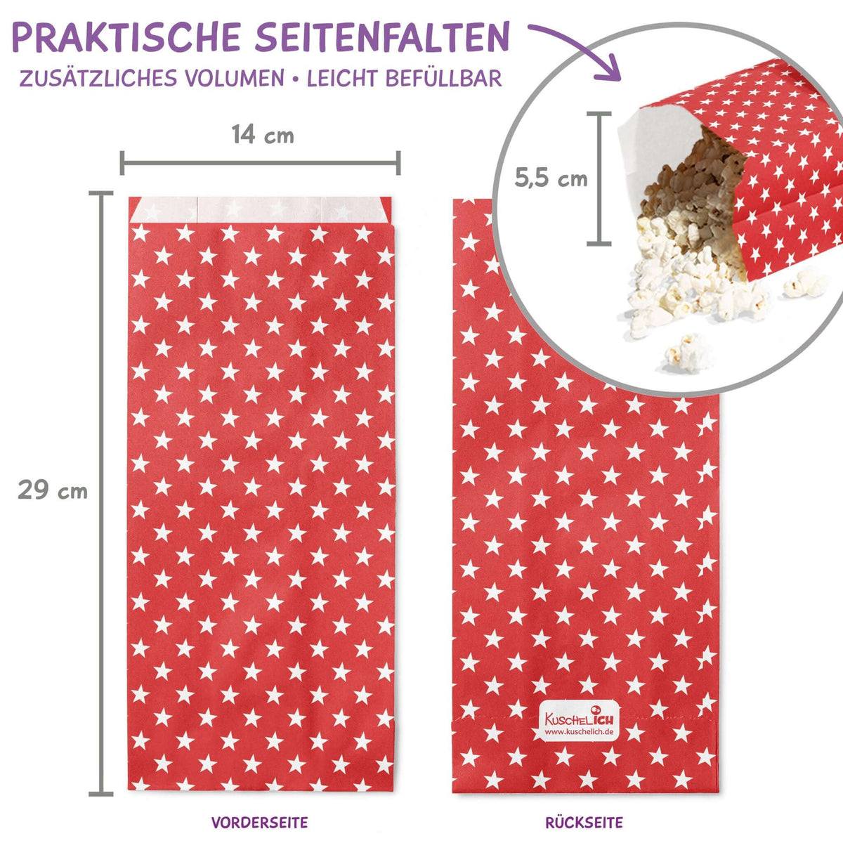 Papiertüte rot mit Sternen Maßangabe