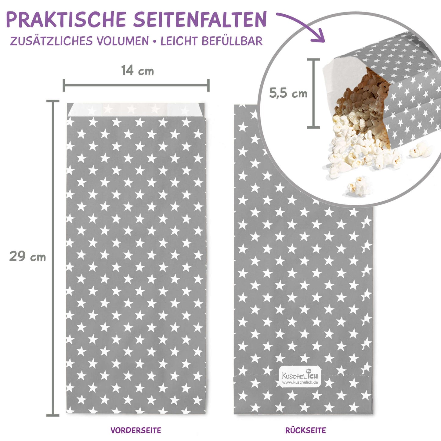 Papiertüten Verpackungstüten grau mit Sternen Maße