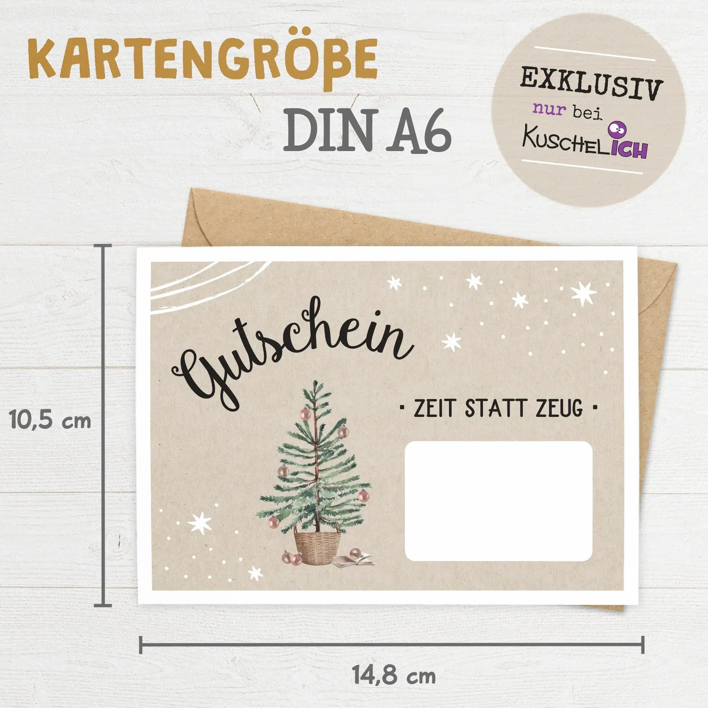 Rubbelgutschein "Zeit statt Zeug" im Postkartenformat DIN A6