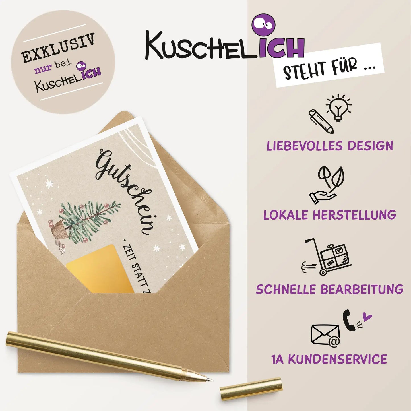 Rubbelgutschein "Zeit statt Zeug" mit Briefumschlag