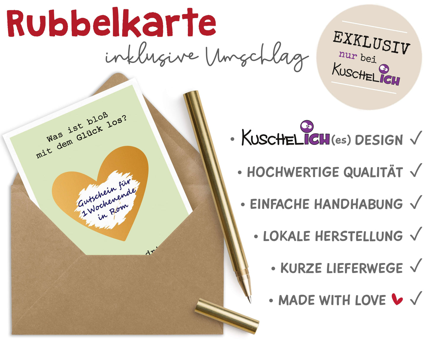 Rubbellos Glückslos personalisierbar mit Umschlag