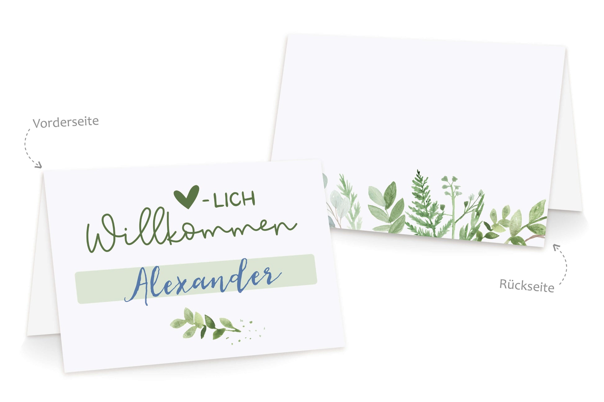 Platzkarte Herzlich Willkommen Vorderseite und Rueckseite