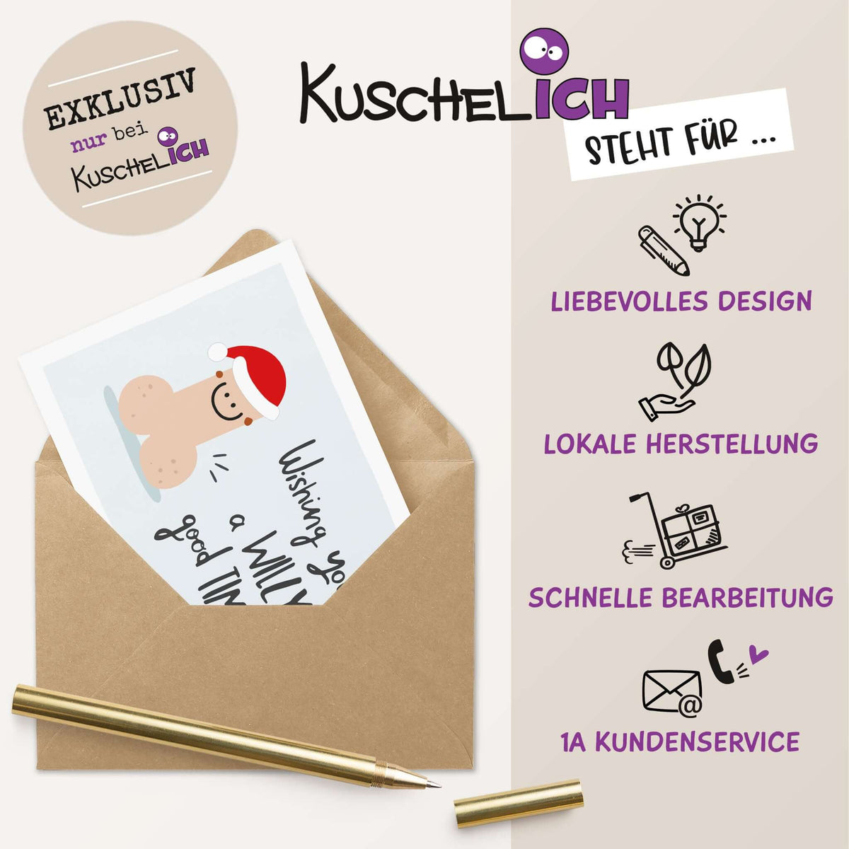 Lustige Weihnachtskarte "Wishing you a Williy good Time" - mit Briefumschlag