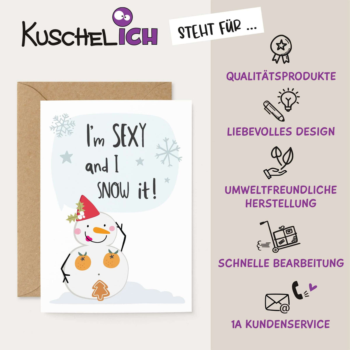 Grußkarte "I´m sexy and I snow it!" Qualitätsmerkmale