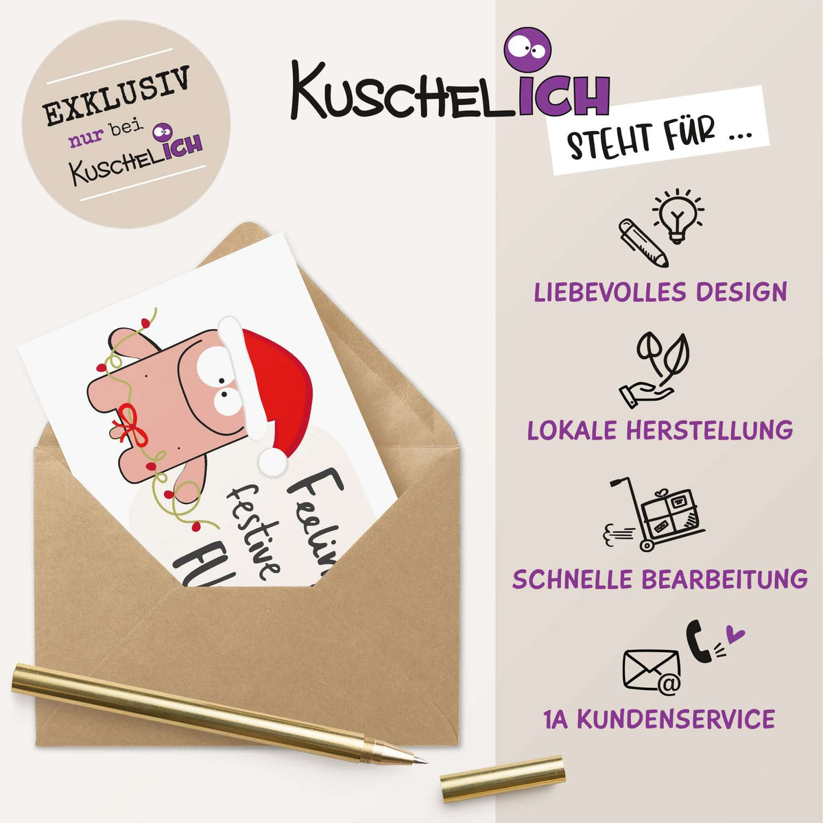 Lustige Weihnachtskarte "Feeling Festive as FUCK" - Qualitaetsmerkmale