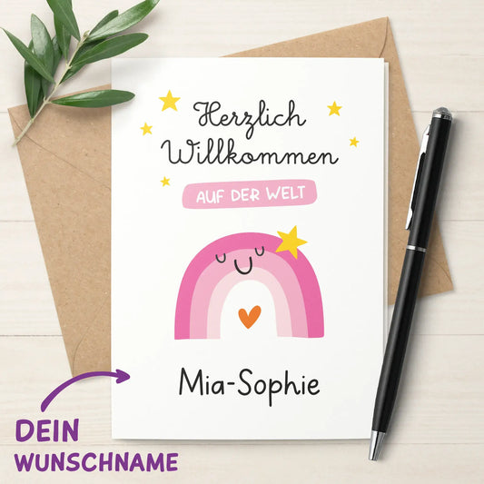 Klappkarte zur Geburt mit Name, Hergestellt in Deutschland