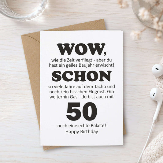 Klappkarte 50. Geburtstag – Lifestyle mit Eukalyptus und Holzscheiben – KuschelICH