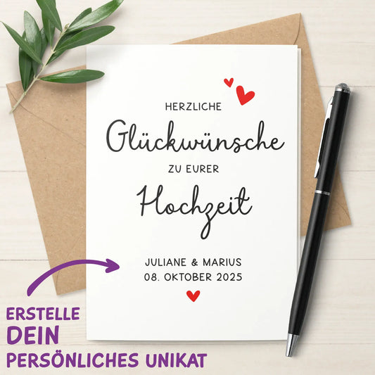 Klappkarte zur Hochzeit mit Umschlag – jetzt personalisieren