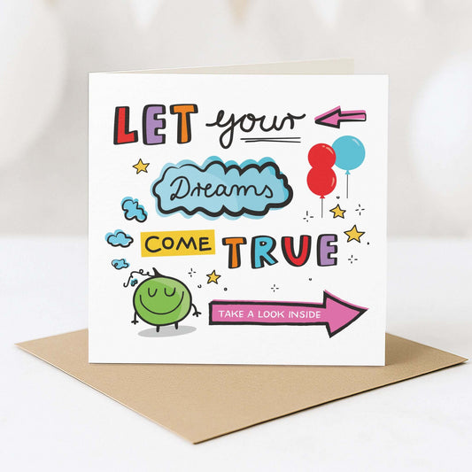 Quadratische Grußkarte Let your dreams come true auf Umschlag