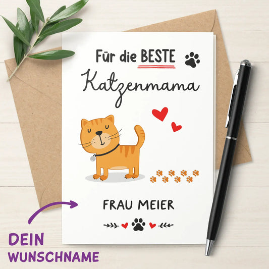 Geschenkidee für Katzenmamas – individuelle Karte mit Wunschname