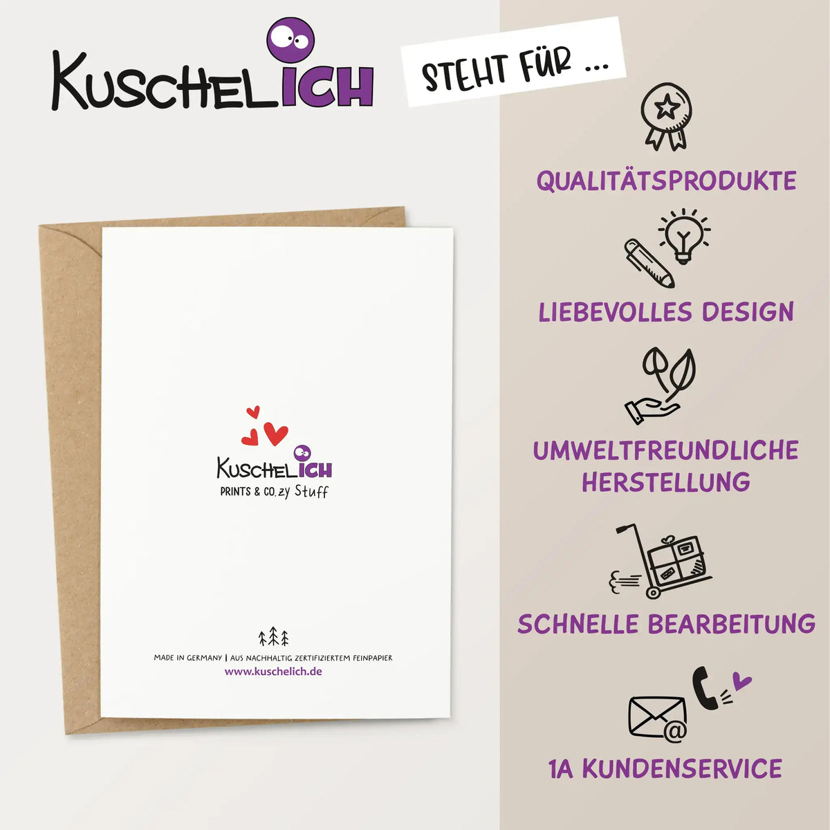 Nachhaltige Grußkarte von Kuschelich, hergestellt in Deutschland
