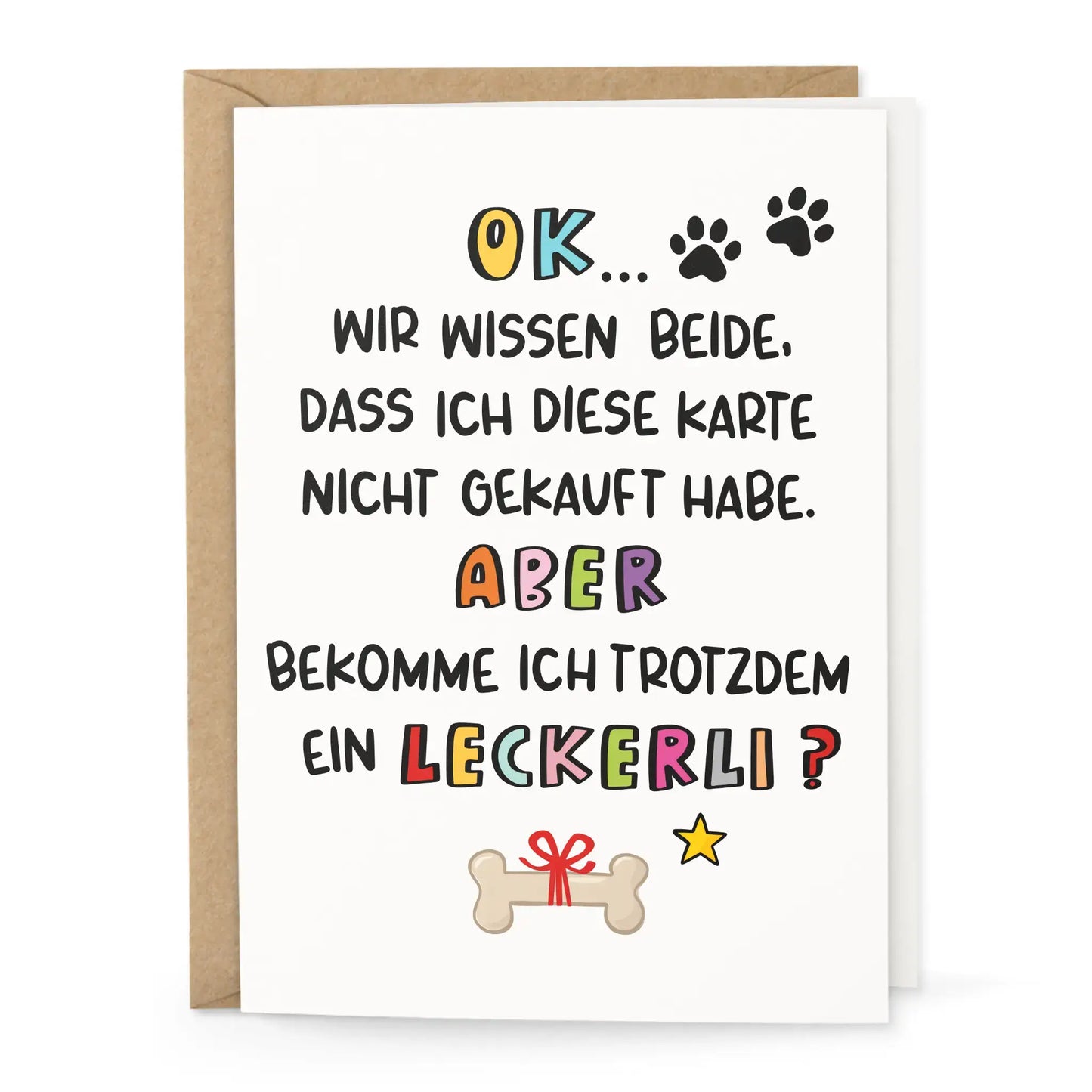 Lustige Hundekarte mit Spruch – Klappkarte für Hundeliebhaber mit Knochenmotiv und Pfotenabdrücken.
