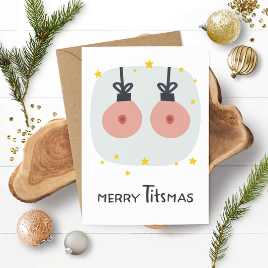 Lustige Grußkarte "Merry Titsmas" für Weihnachten