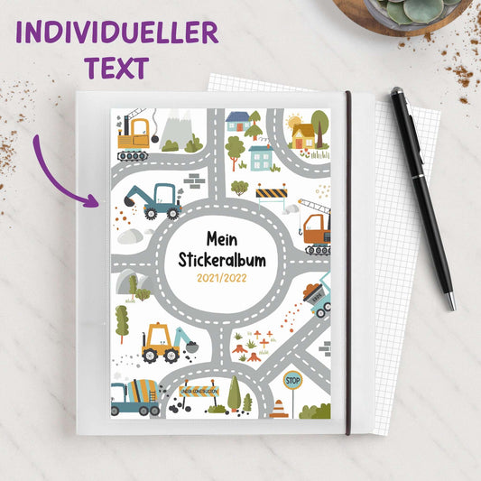 Stickeralbum im DIN A5 Format mit Wunschtext – Baustellenmotiv für Kinder