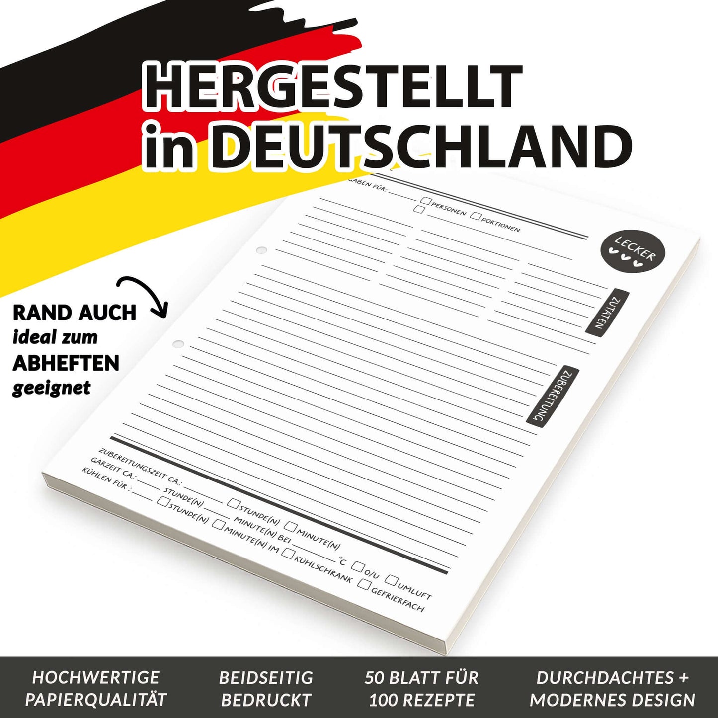 Rezeptblock A4 mit Deutschlandflagge – Made in Germany