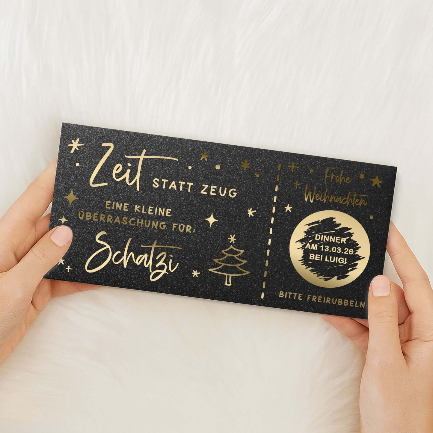 Personalisierter Rubbelgutschein Weihnachten – edle Folienkarte