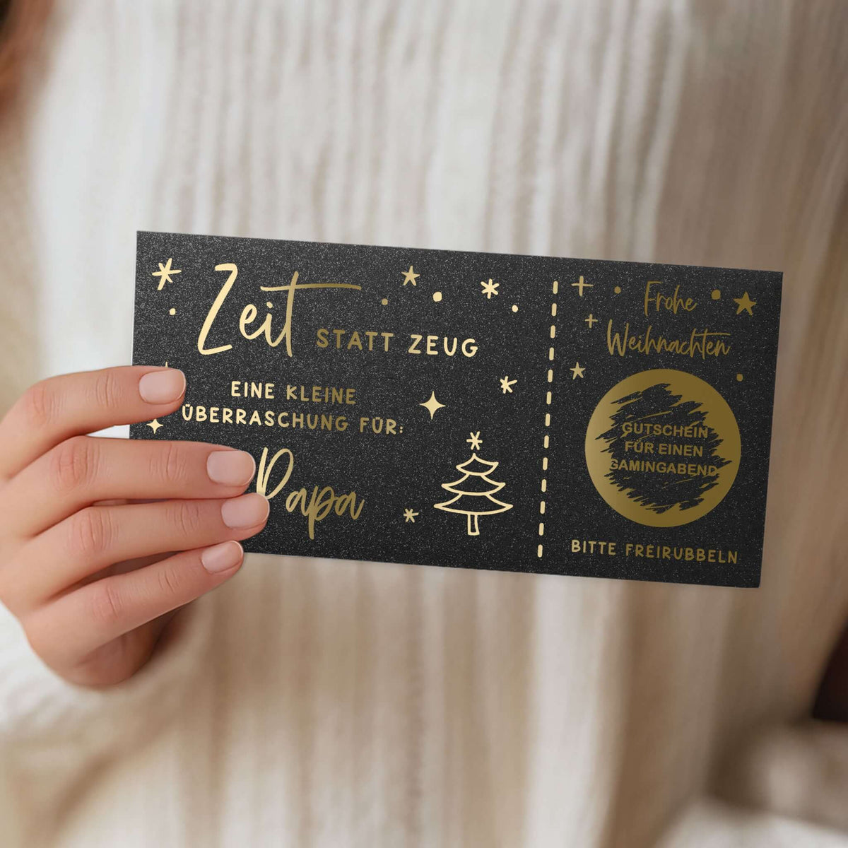 Personalisierter Rubbelgutschein Weihnachten – edle Folienkarte