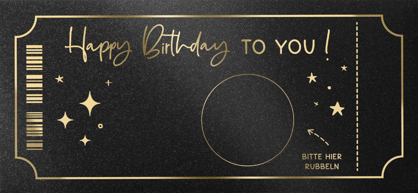 Rubbelkarte Geburtstag – Personalisierungsbeispiel mit individuellem Text unter dem Rubbelfeld