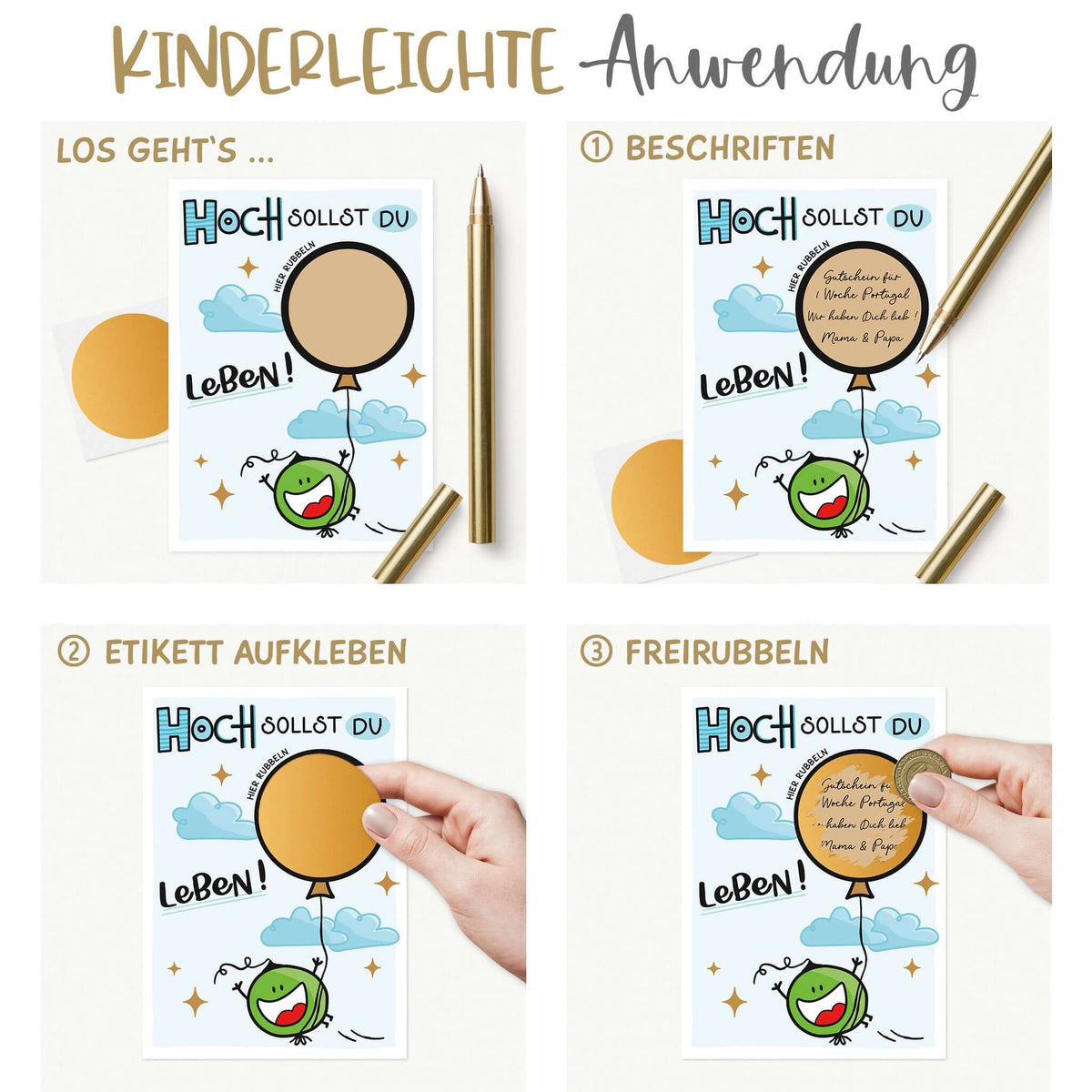 Anleitung: Karte beschriften, Etikett aufkleben, freirubbeln