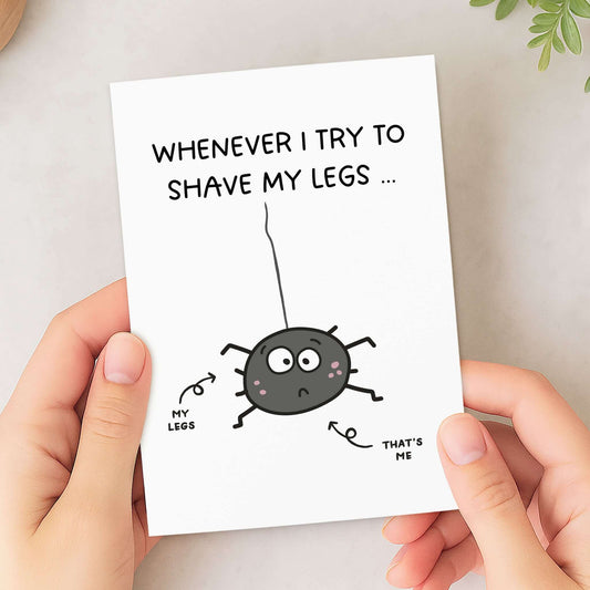 Detailansicht der lustigen Rasierkarte mit Cartoon-Spinne