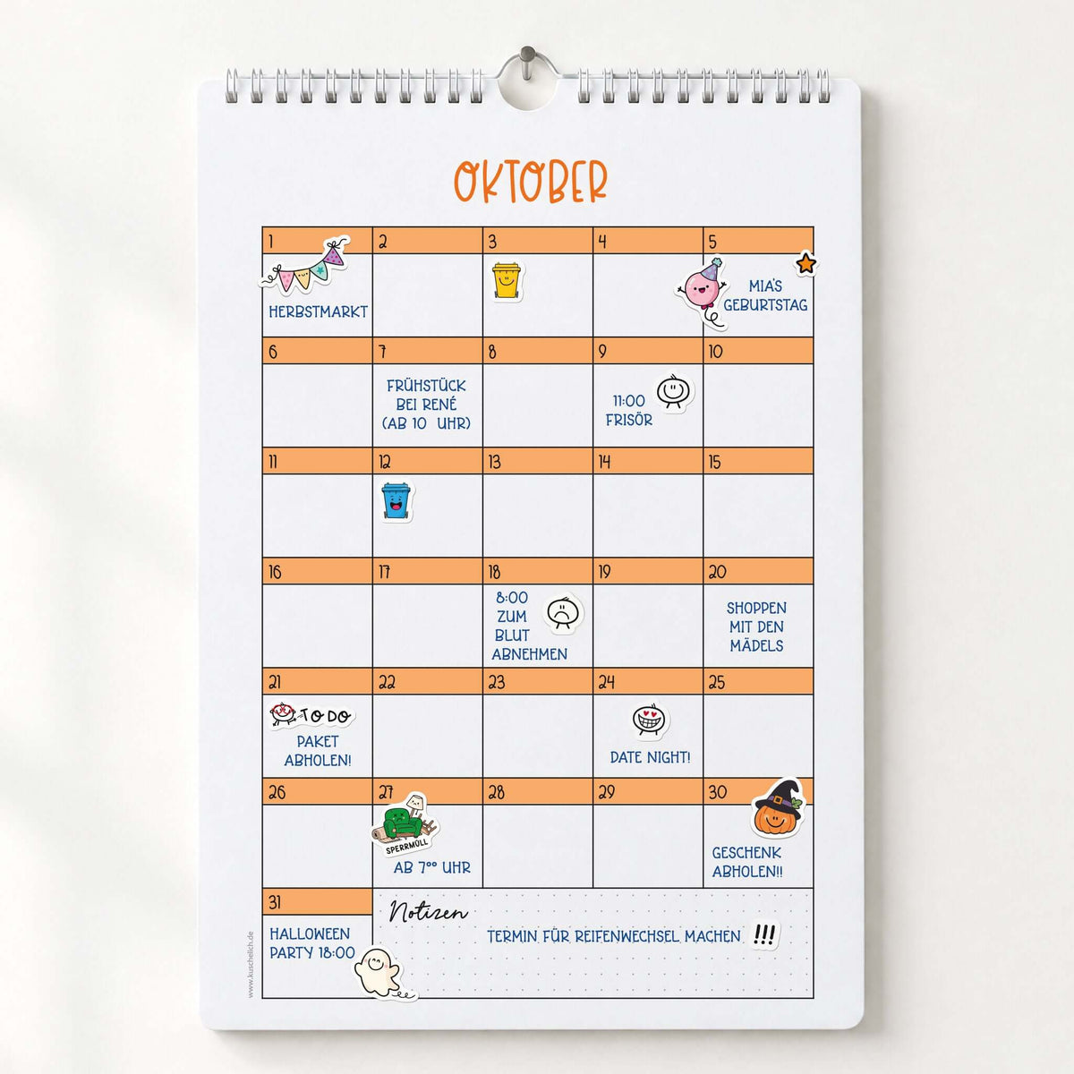 Sperrmüll-Sticker als Abholtermin im Wandkalender – KuschelICH