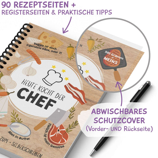 Rezeptbuch zum Selberschreiben mit Schutzcover an Vorder- und Rückseite