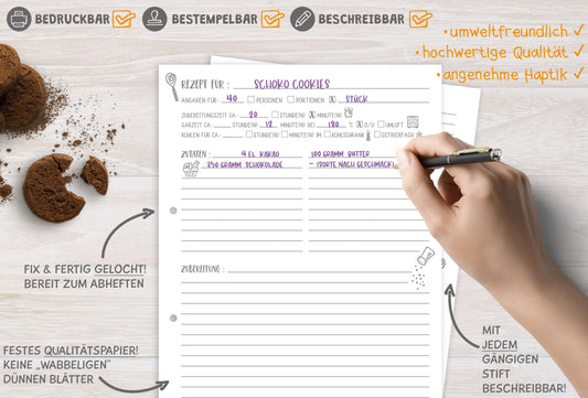 Rezeptseiten zum selber ausfüllen im Format DIN A4 Anwendungsbeispiel