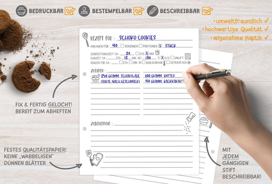 Anwendungsbeispiel 40 Rezeptblätter Nachfüllset passend für Cozybook Rezeptordner