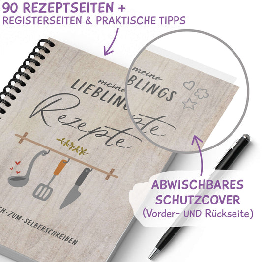 Rezeptbuch zum Selberschreiben mit Schutzcover an Vorder- und Rückseite