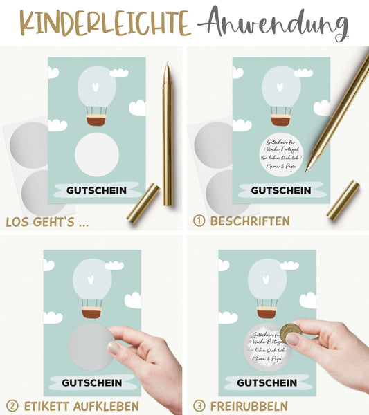 Anwendung: Beschriften, Rubbeletikett drüber kleben, dann freirubbeln