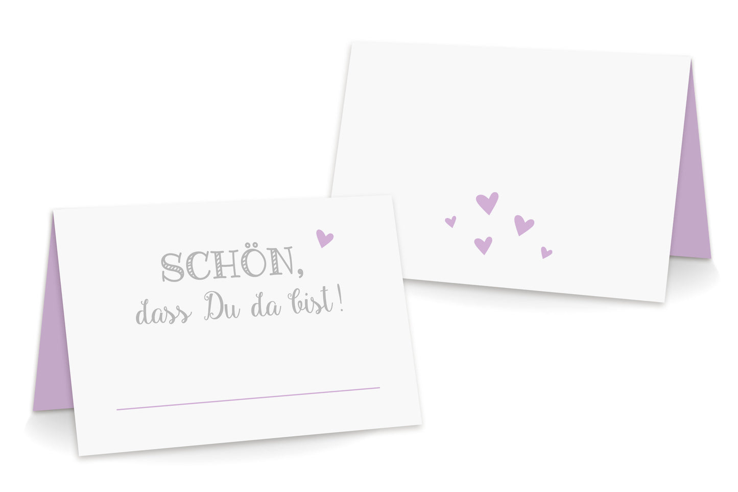 Rueckseite Tischkarten "Schön, dass Du da bist!" flieder lila
