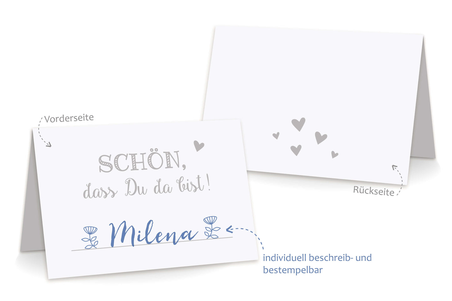 Beschriftung Tischkarten "Schön, dass Du da bist!" grau