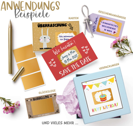 Anwendungsbeispiele Rubbeletiketten zum Aufkleben, Rubbelaufkleber, Scratch Off Sticker