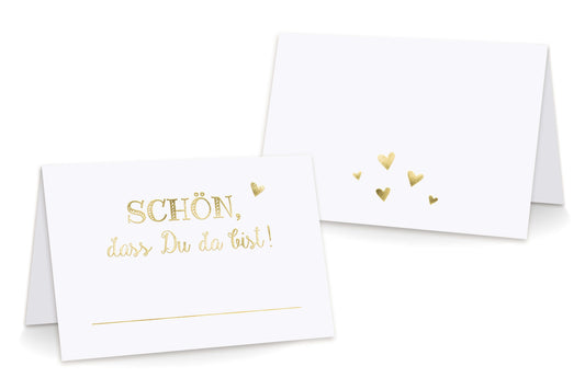 Rueckseite Tischkarten "Schön, dass Du da bist!" gold