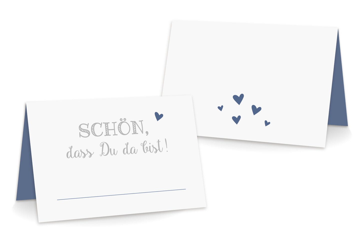Rueckseite Tischkarten "Schön, dass Du da bist!" blau